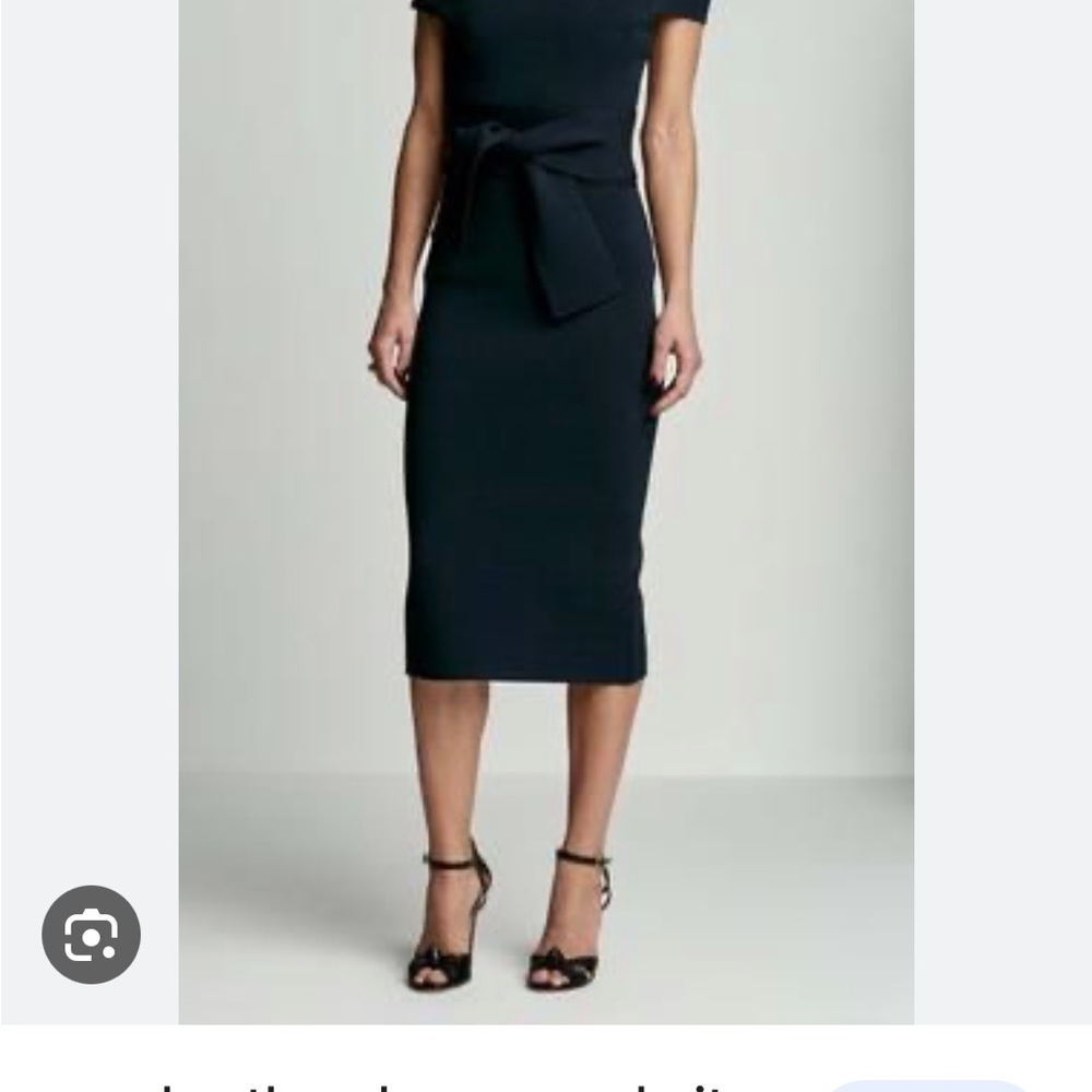 SCANLAN THEODORE CREPE KNIT OFF SHOULDER DRESS NAVY COLD SHOULDER SMALL
